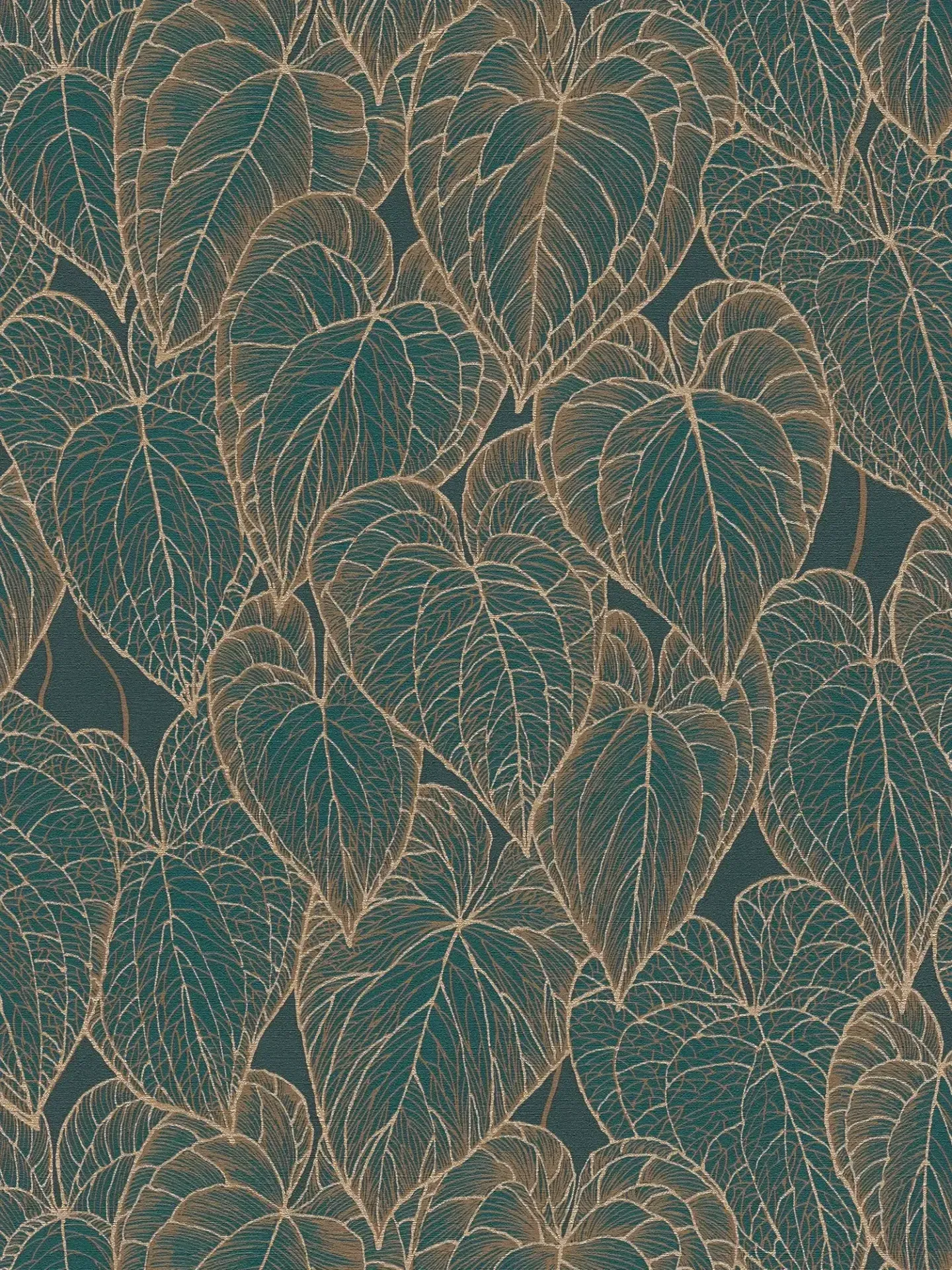 Tummanvihreä kultareunainen lehtitapetti