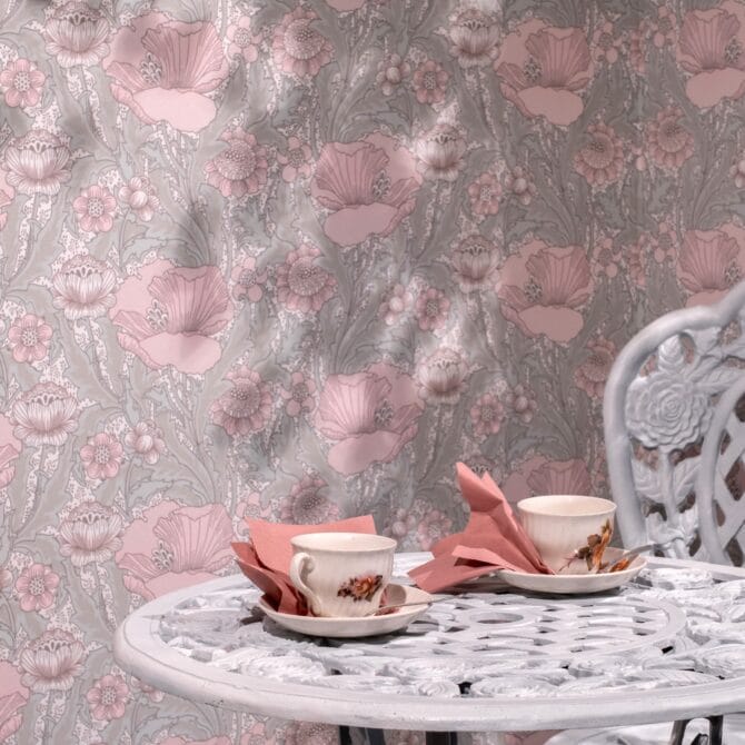 Unelma vaalenapunainen kukkatapetti Unelma vaalenapunainen kukkatapetti